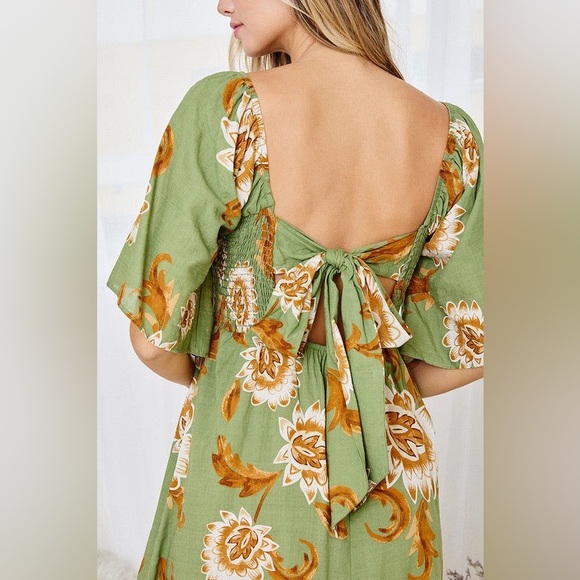 Sage Printed Mini Dress Summer Dress Bohemian Beach Dress - Picture 5 of 5